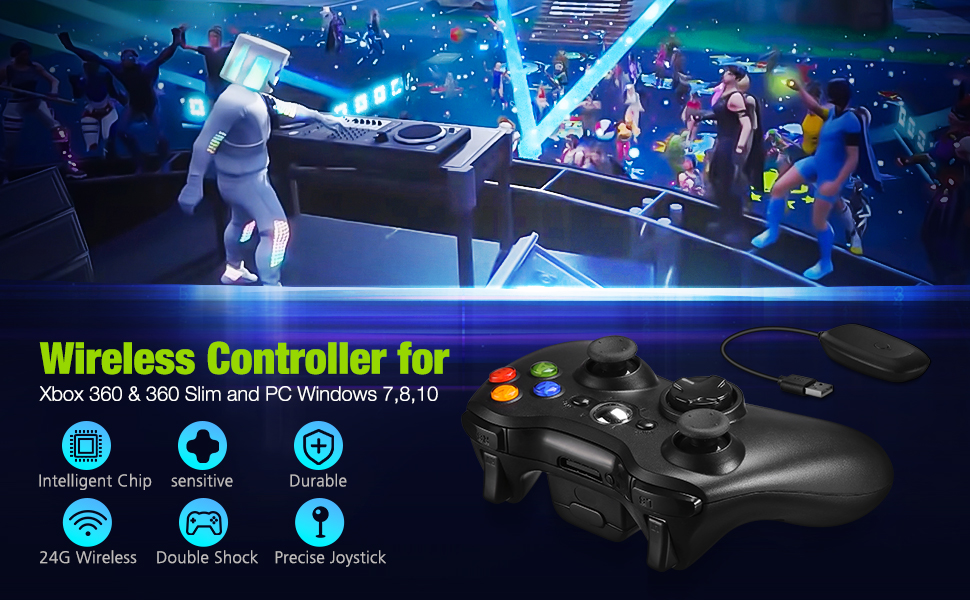 Powerextra Xbox 360 Controllers Wireless, 2.4G Ergonomic Joystick Dual