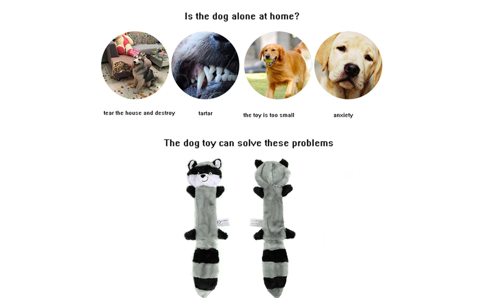 RAYITO Raccoon Squeaky Plush Dog Toys, No Stuffing Dog Soft Toys