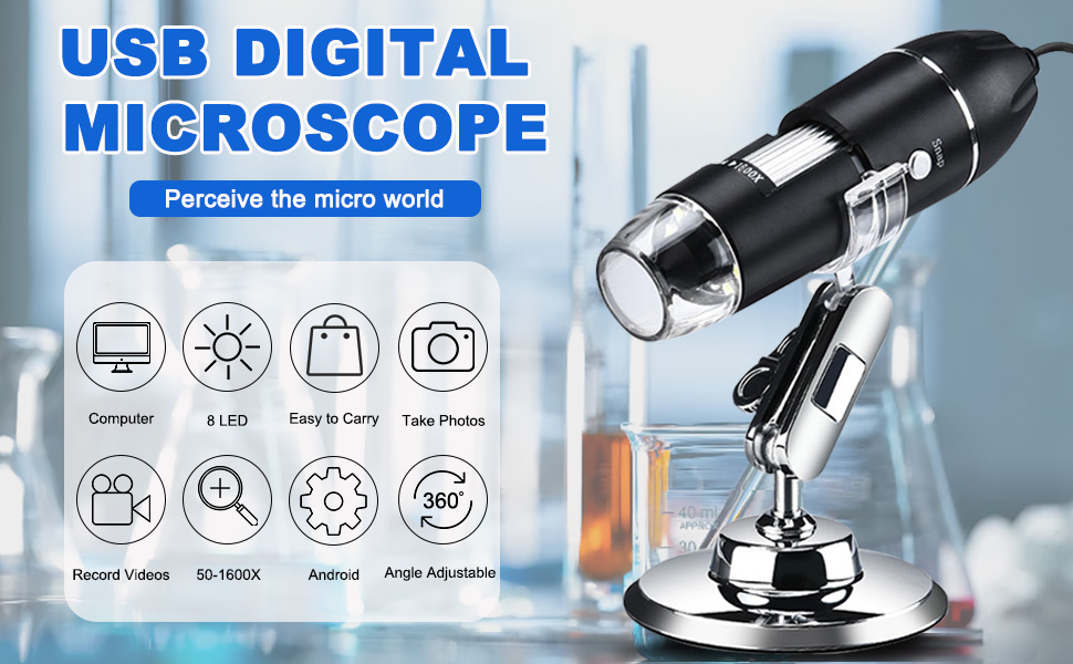 NOYAFA Microscopio digital USB 50X a 1600X, 8 LED de