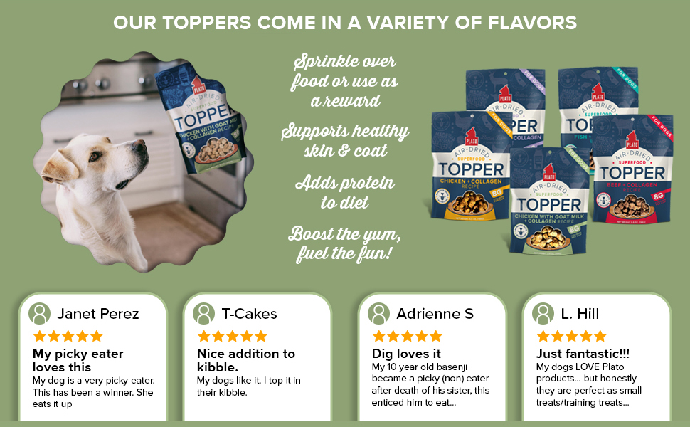 Plato pet treats dog food topper - air-dried Chicken with Goat Milk treat with collagen