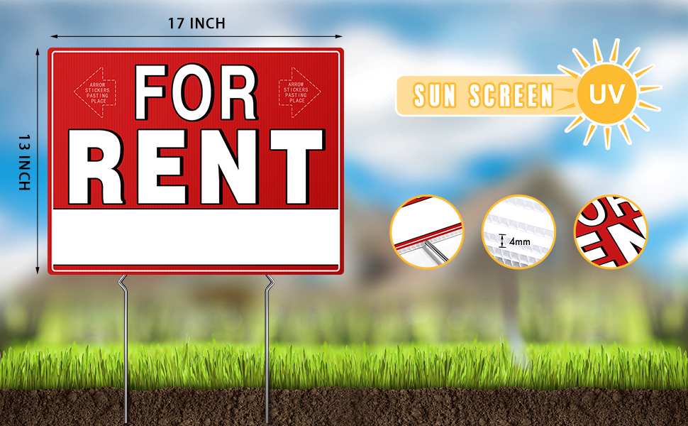 For Rent Sign with Stand, 17" x 13"，for Rent Sign,Double