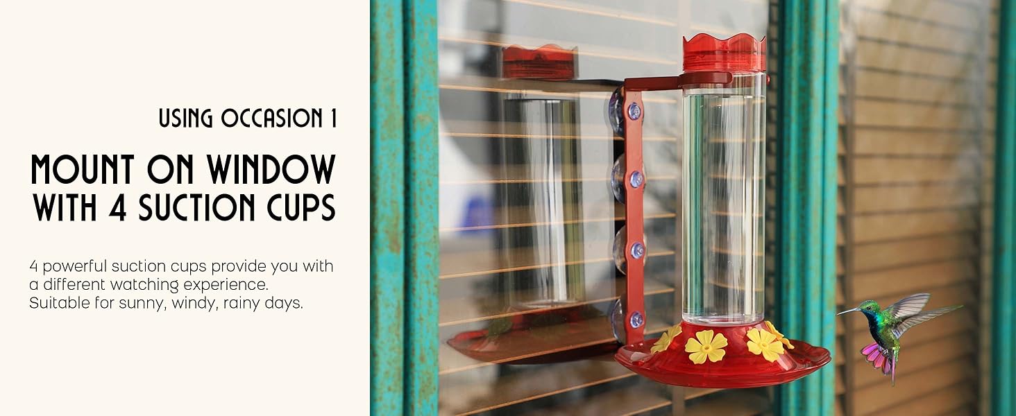 MrCrafts Window Hummingbird Feeders for Outdoors Hanging, 20oz Humming