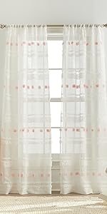 Dream Factory sheer curtain panel white blush pink clip dot kids children bedding white bedroom