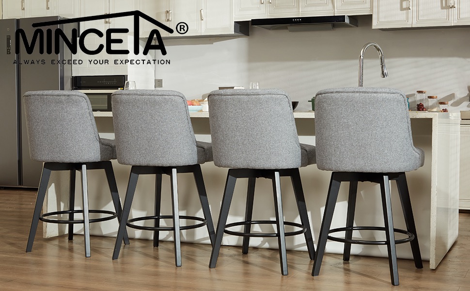 MINCETA Counter Stool,26" 360 Free Swivel Upholstered Bar