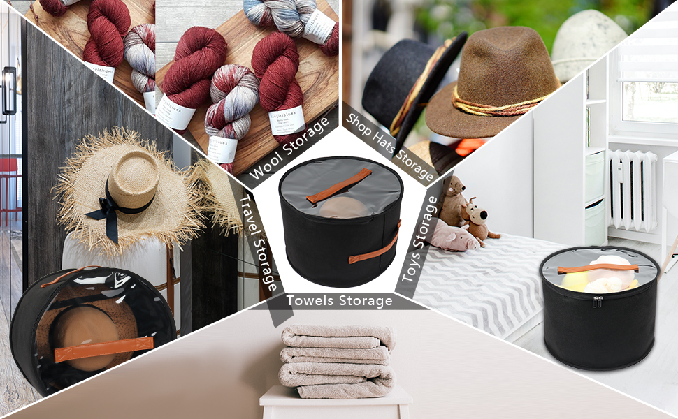 Goklmn Foldable Round Hat Box With Lid,Large Hat Box Travel, Decorative Closet Organizer For
