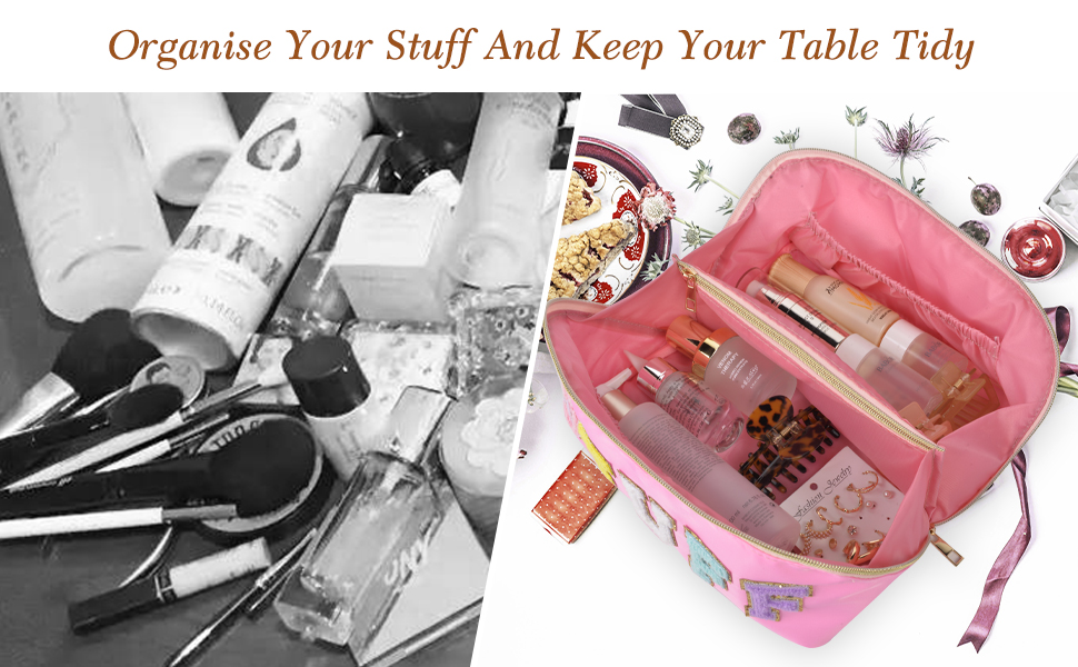 Makeup Bag Stuff Bag, Large Capacity Cosmetic Bag, Nylon Chenille Letter Pouch with