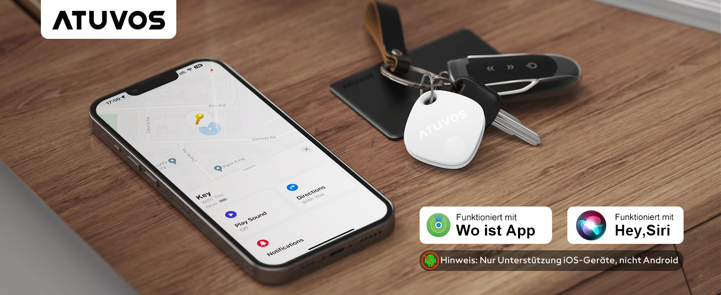 ATUVOS Schlüsselfinder Key Finder 2er Pack, iOS Smart Tracker Tag Kompatibel mit Apple Wo ist