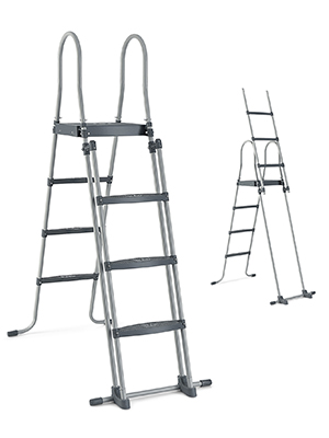 RELAX4LIFE Échelle De Piscine Hors Sol Avec Structure Acier Hauteur 122cm, Patins Antidérapants Sur 6 Pédales, Échelle Double Sécurité Pour Piscine Avec Plate-Forme Amovible 16 1