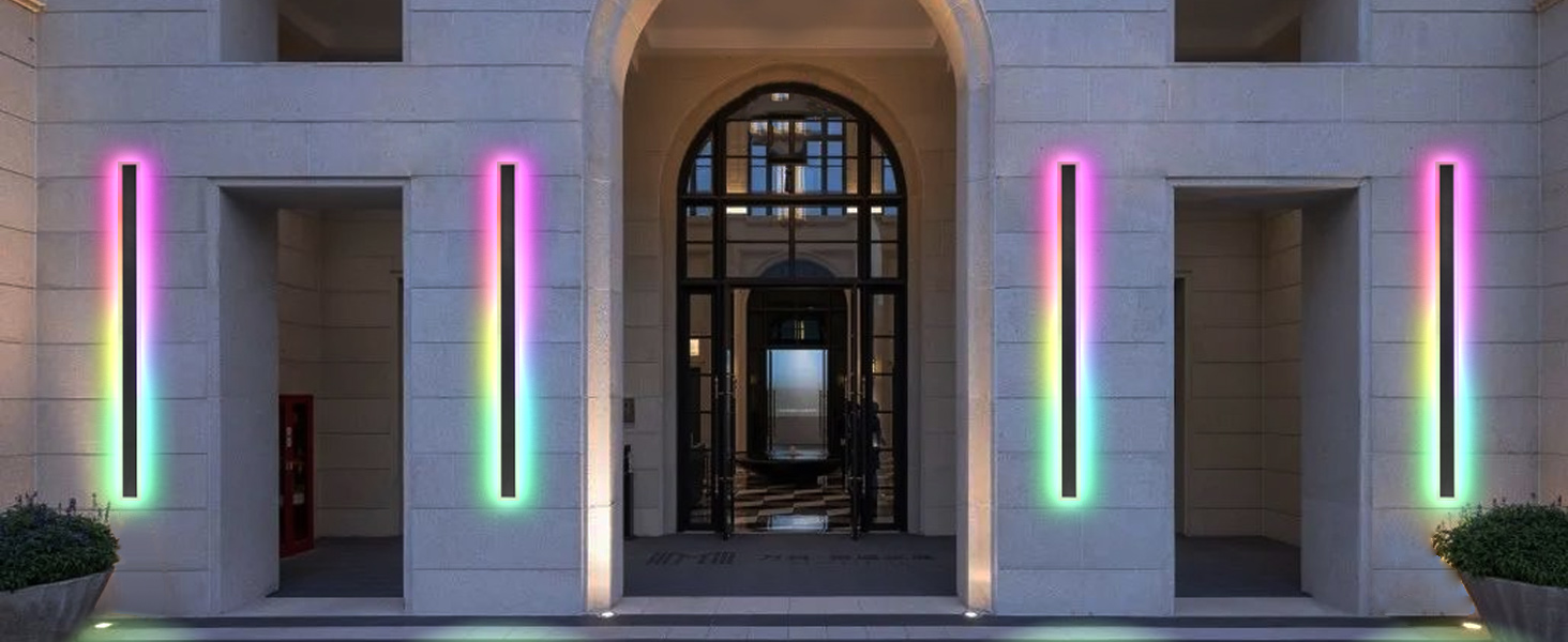 SUCICNISD 2pack 39.4In Modern Outdoor Lights, RGB Exterior Wall Light