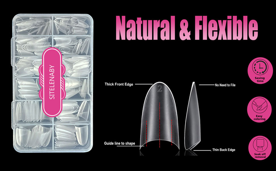 SITELENABY MEDIUM half almond nail tips short extra no c 