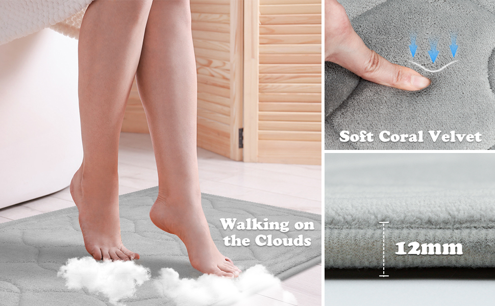 Oppakou Memory Foam Bathroom Mat Set, 2 Piece Non Slip Bath Mats
