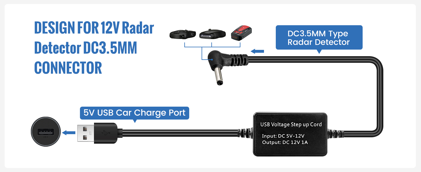 EWAY Radar Detector Cable, USB to DC 3.5 Plug (DC3.5mm x 1