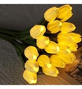 HOMESEASONS Pre-Lit 20pcs LED Lighted Fake Flowers Artificial Tulips Real Touch Tulip Bouquet 15