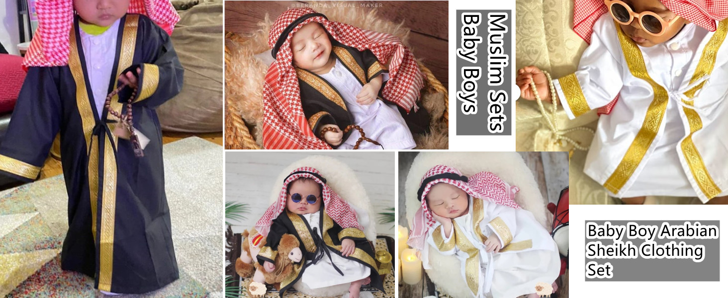 Infant Toddlers Baby Boys Muslim Newborn Eid Outfits Kaftan Abaya Shemagh Arabic Dubai Outfits