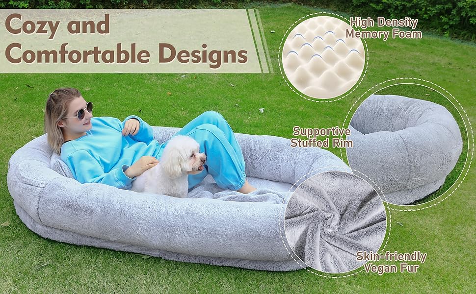 BunniBed Extra Large Human Dog Bed for People Adults and Pets, 70" x 38