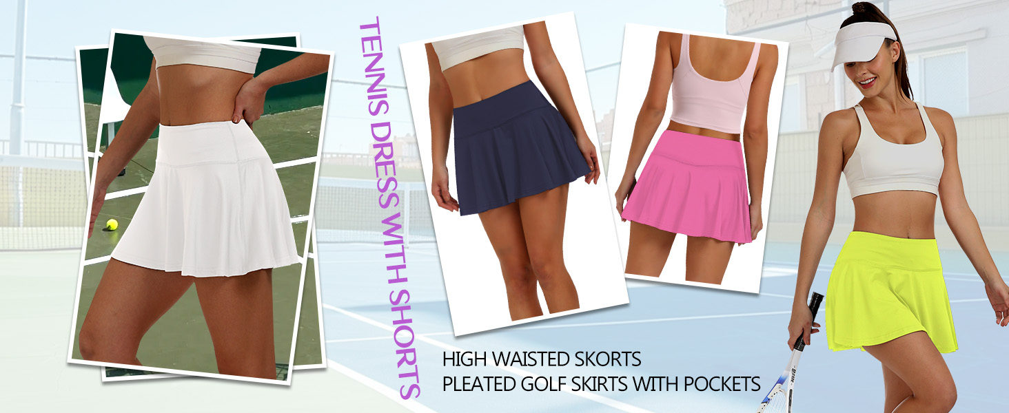 tennis skirt with shorts pleated golf for women high waisted dressy casual skorts with pocket