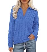 PRETTYGARDEN Fall Cable Knit Sweaters for Women 2025 Long Sleeve Loose Chunky Polo V Neck Sweater...