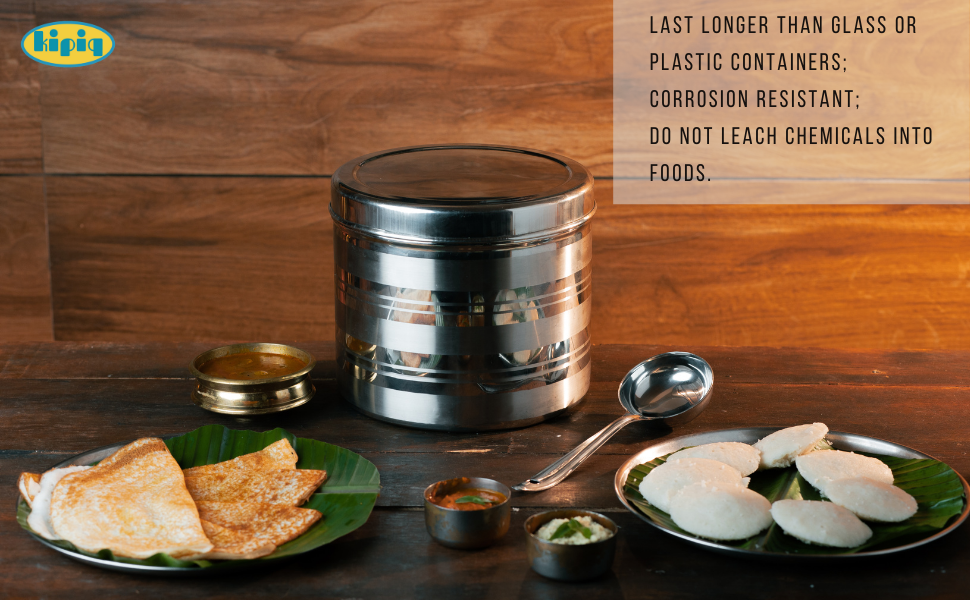 Kipiq Stainless Steel Idli Dosa Batter Container with dosa ladle