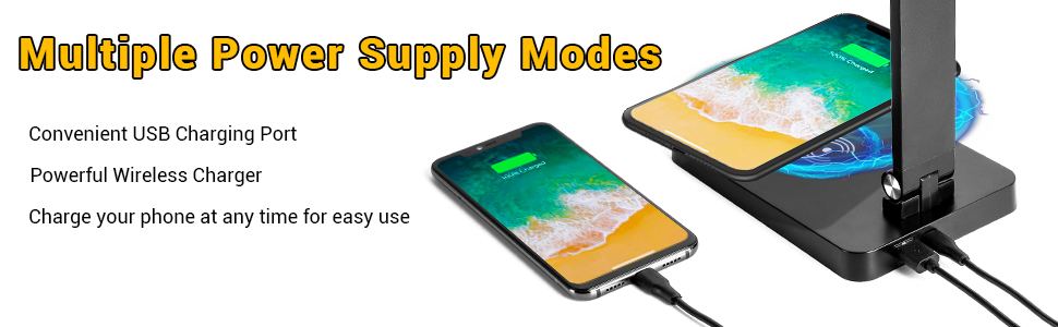 Desk Lamp with USB and Wireless Charging