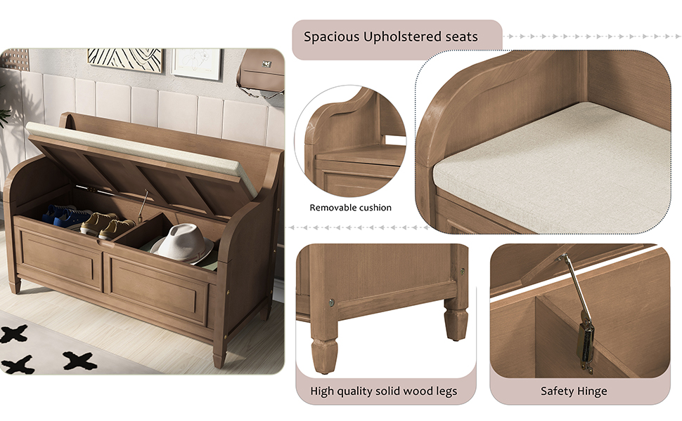 HOUAGI Rustic Storage Bench with Backrest and Hidden Storage,Entryway