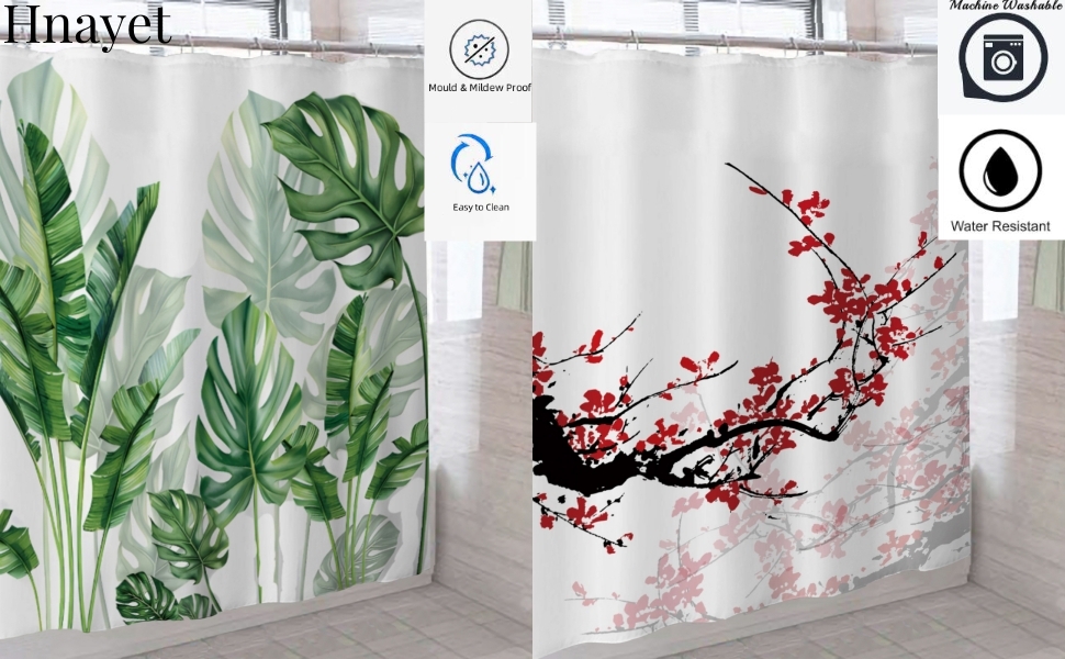 Hnayet Floral Shower Curtain,Butterfly Bird Flower Waterproof Bathroom