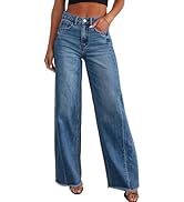 Sidefeel Women's Wide Leg Jeans High Waisted Strechy Raw Hem Zimbaplatinum Denim Pants