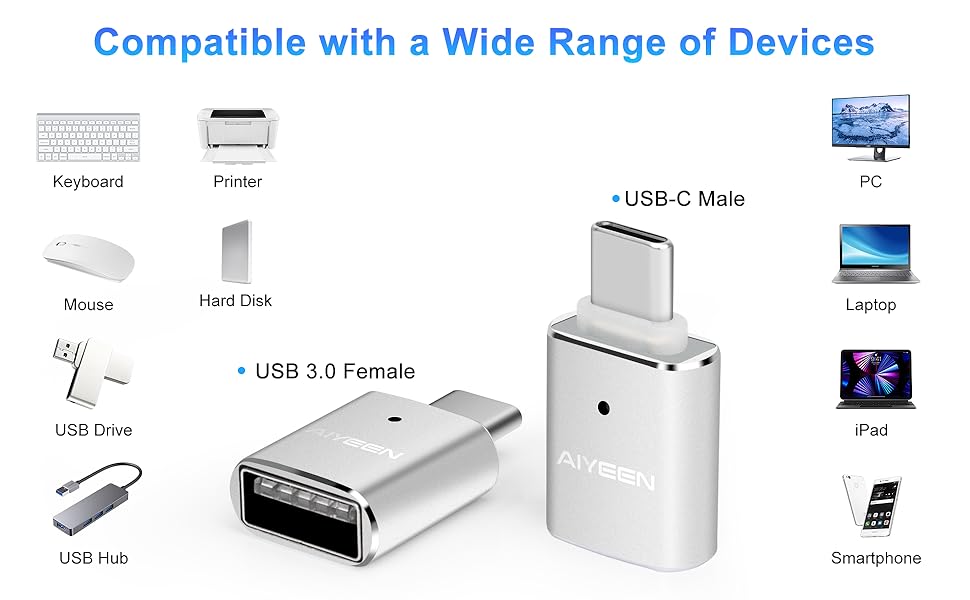 USB C to USB Adapter(2 Pack), USB C Male to USB 3.0 Female Adapter OTG