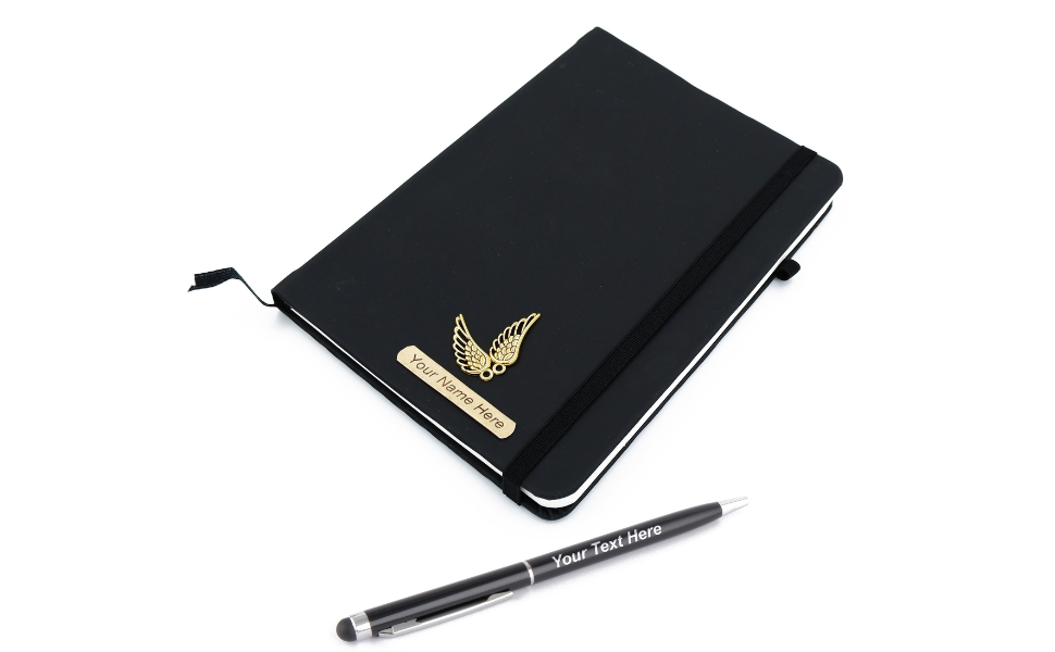 Asraw Personalized A5 Size Hardcover Name engraved Diary with Pen Customized Daily Planner