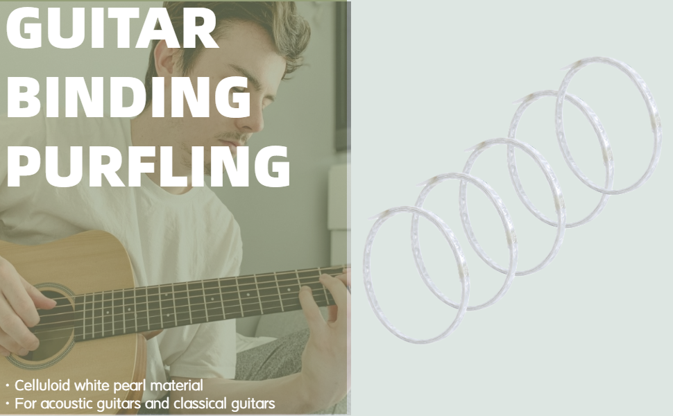 5Pcs Guitar Binding Purfling,6mm Width Celluloid white