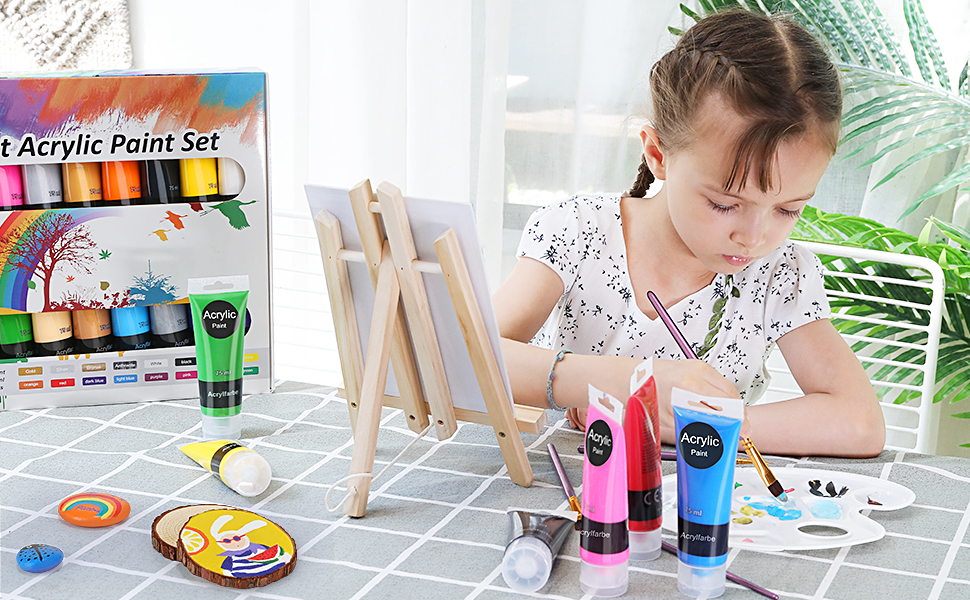 RATEL Acrylic Paint Set, 26 Set of Premium Acrylic Paint Box Including 16 x 75 ml Acrylic