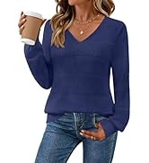MEROKEETY Women's 2025 Fall Long Sleeve Sweaters Tops Casual Crochet V Neck Loose Pullover Knit S...