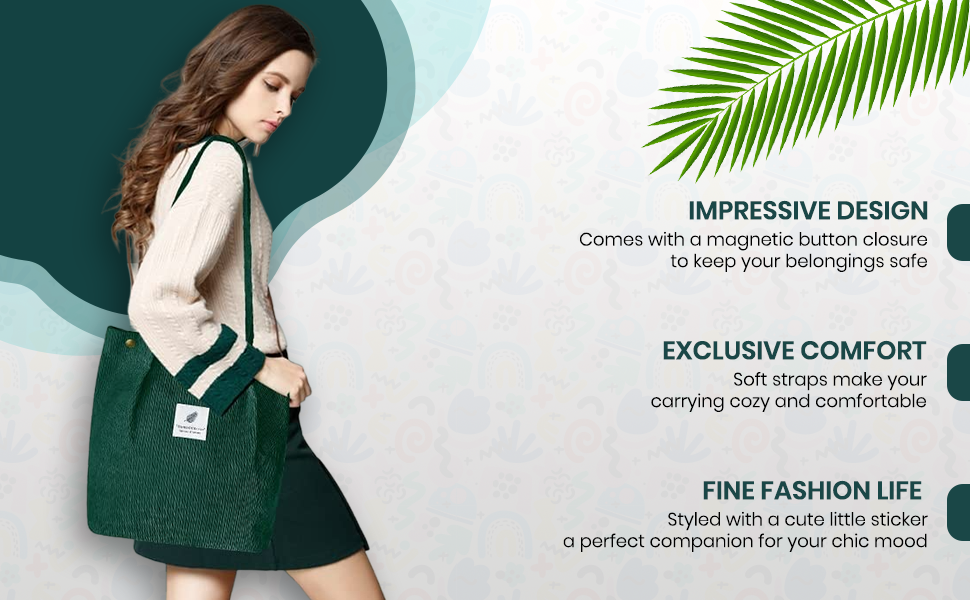 Korean Canvas Corduroy Tote Bag Casual Work Shoulder Handbags | Multi-Purpose Bag |Sturdy Canvas Bag with Large Capacity | Shopping Bag for Office, College & Daily Use 17 SPN-FOR1