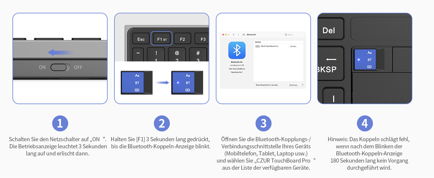 CZUR TouchBoard Pro Kabellose Tastatur mit Touchpad, QWERTY Layout