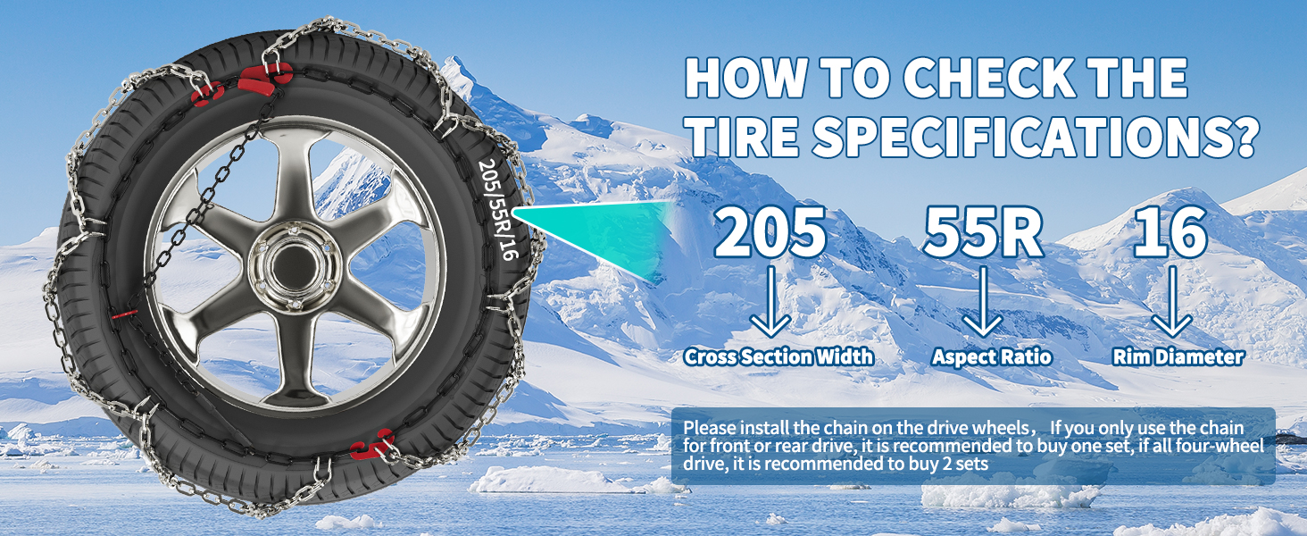 Barbella Tire Traction Chain Snow Chains for Car, Upgraded