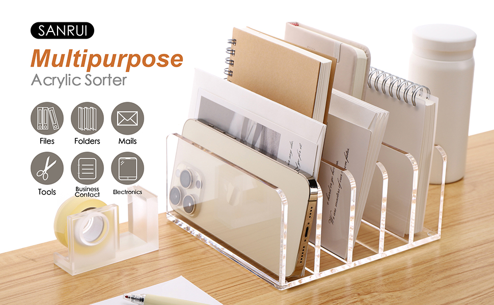 SANRUI Acrylic Desk Organizer, 5 Compartments Mail