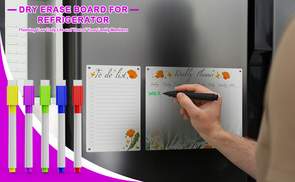 Acrylic Dry Erase Board for Fridge, Set of 2 Dry