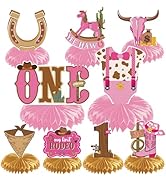 Gameza Cowgirl 1st Birthday Decorations - Pink My First Rodeo Birthday Party Supplies Cowgirl Fir...