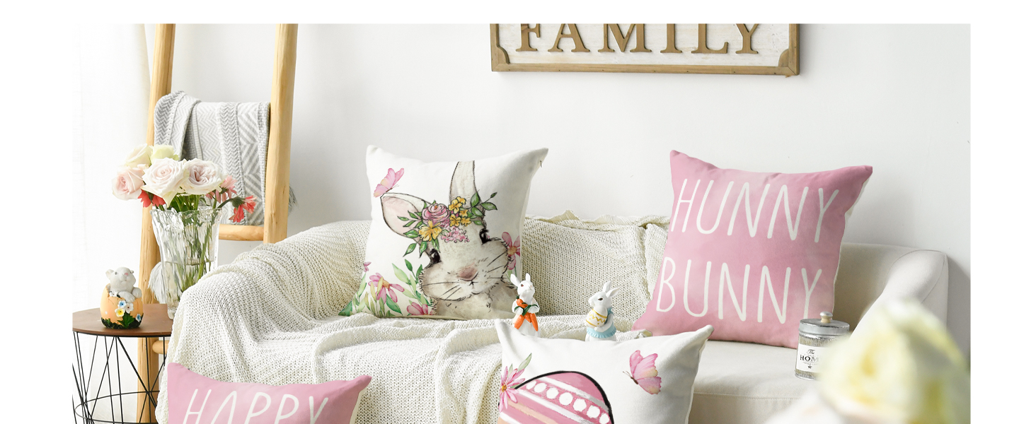 Happy Easter Hunny Bunny Pink Throw Pillow Cover