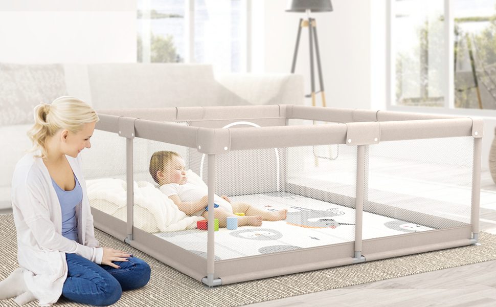 ZEEBABA Baby Playpen with Mat, 47x47inch Playpen, Playpen