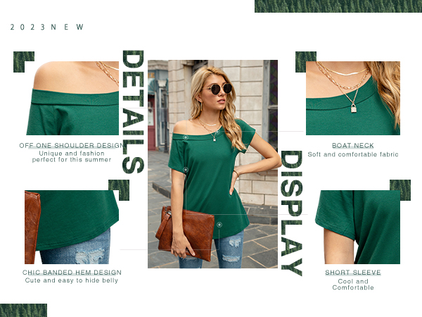 ♡PELLICULE loose offshoulder tops♡ KEEDONE Women's Casual Off Shoulder Ruffle Tops Short Sleeve