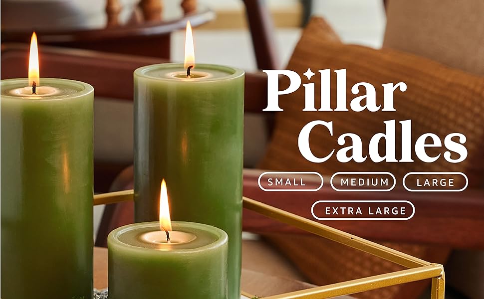 Simply Soson Rustic 3x6 Dark Moss Green Pillar Candles Set