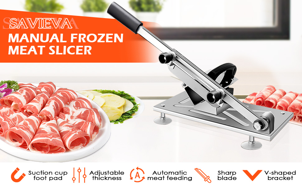 Savieva Frozen Meat Slicer, Manual Meat Slicer Machine, Beef Mutton Roll Food Slicer Stainless