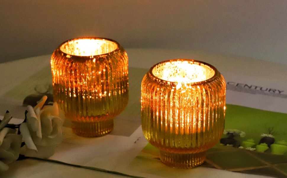 Woho Gold Votive Candle Holders for Wedding Dinning Party Set of 2, Mercury Tealight