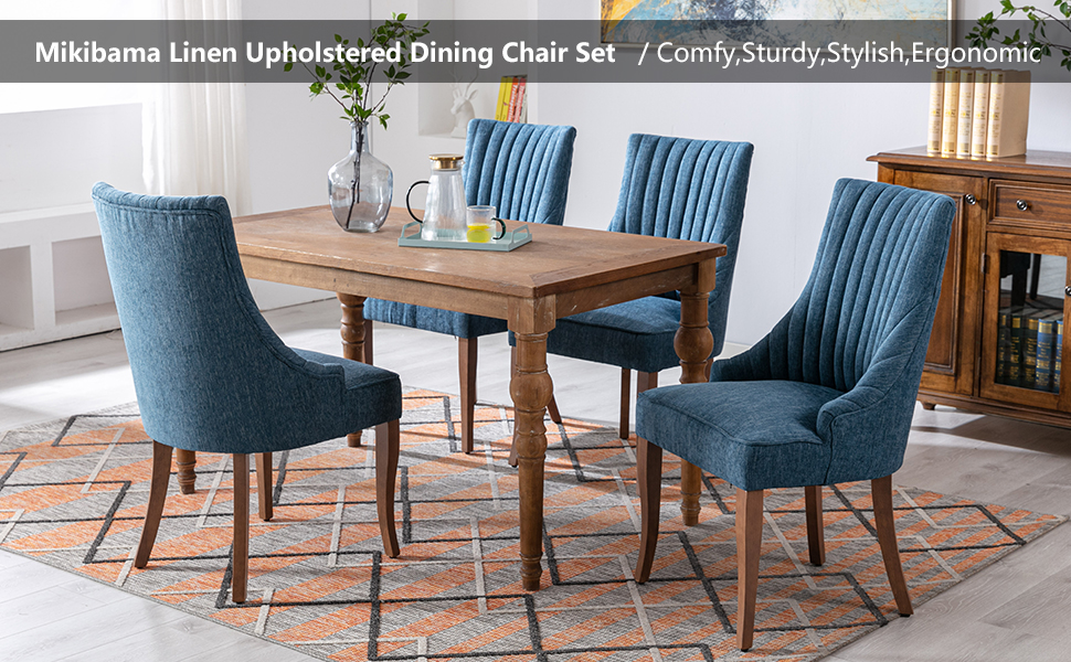 Mikibama Linen Dining Chairs Set of 2 Channel Tufted