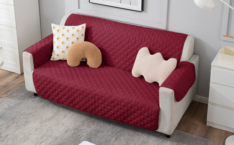 HOKIPO 3 Seater Quilted Polyester Sofa Cover Mat, 170x184 cm, Maroon