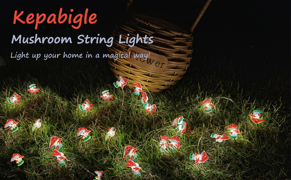 KEPABIGLE Mushroom String Light Battery Operated 10FT 30