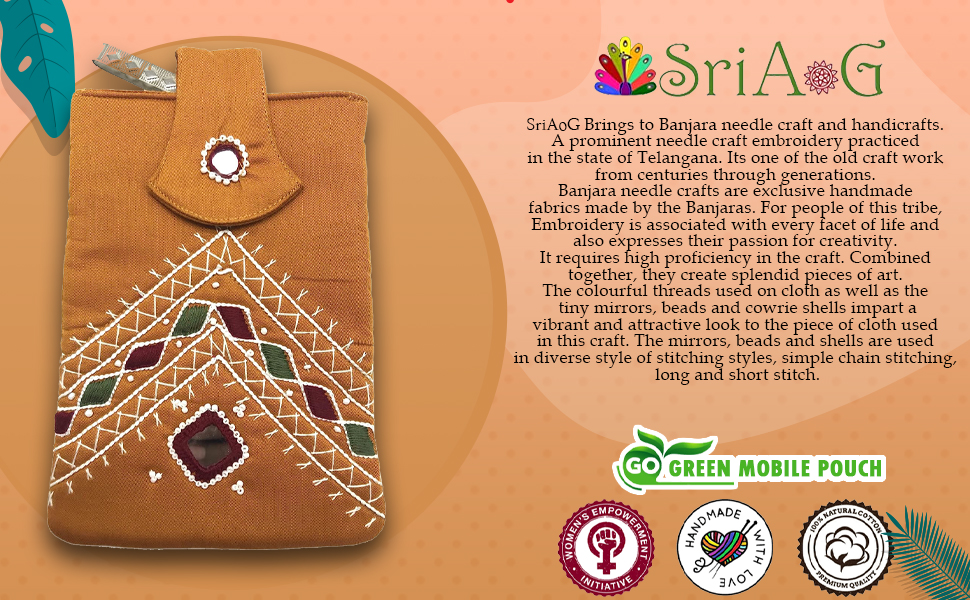 SriAoG  Handicraft Ladies Traditional Mobile Phone Pouch Cotton Wallet,   SPN-MX9E8