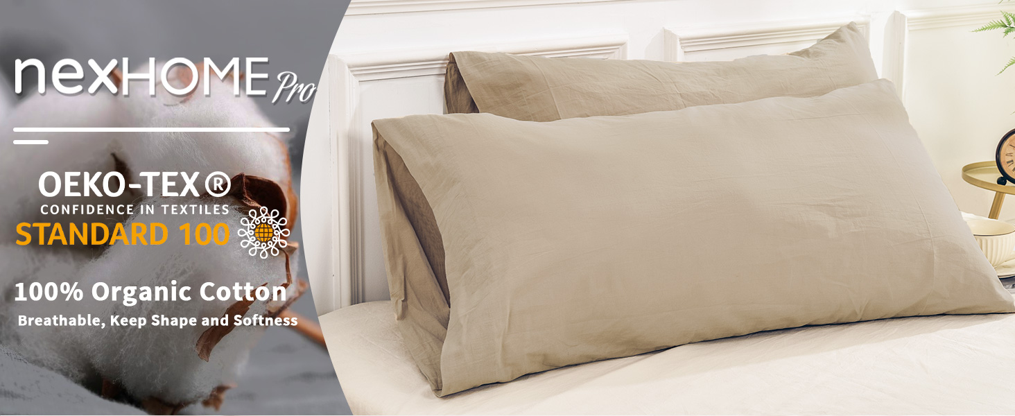 Pillowcases standard king queen body bed pillow cover 100% Organic Cotton Set of 2 cooling soft