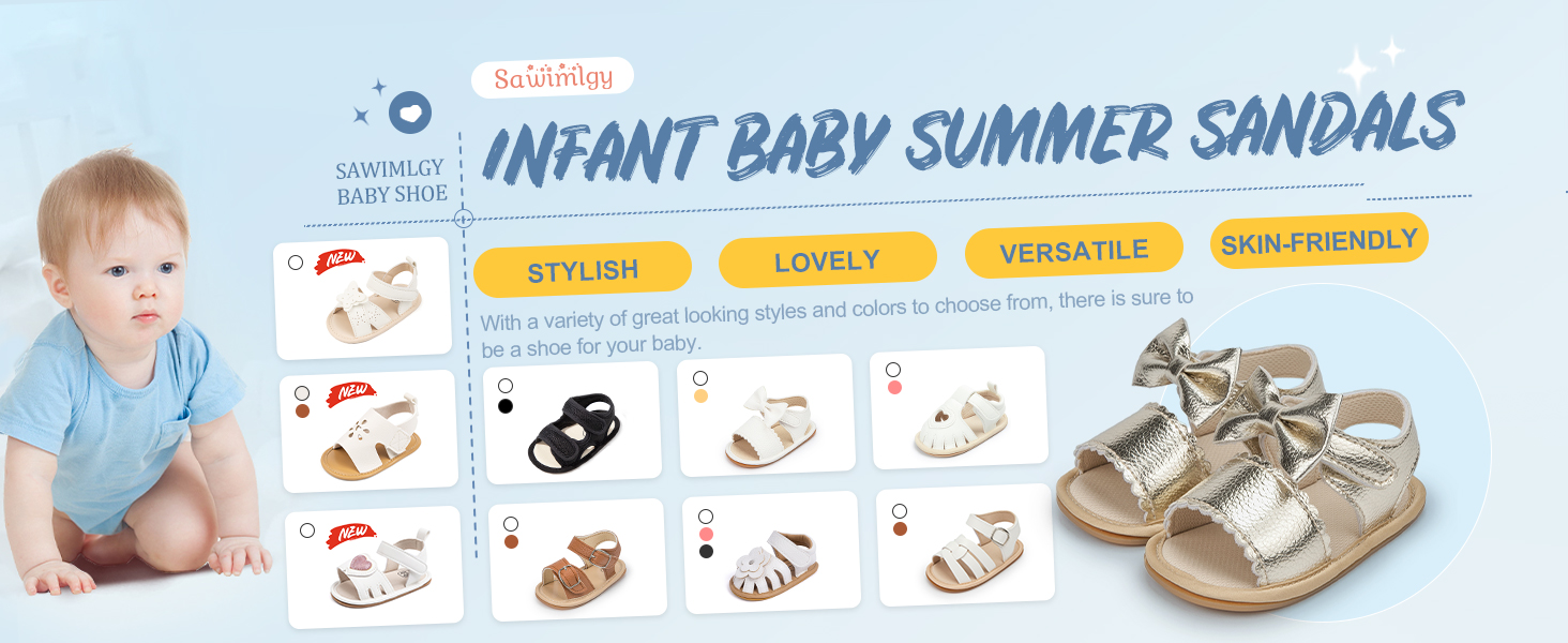 Sawimlgy Baby Girls Boys Sandals Summer Shoe Rubber Sole PU Leather Mesh Infant Toddler Shoes