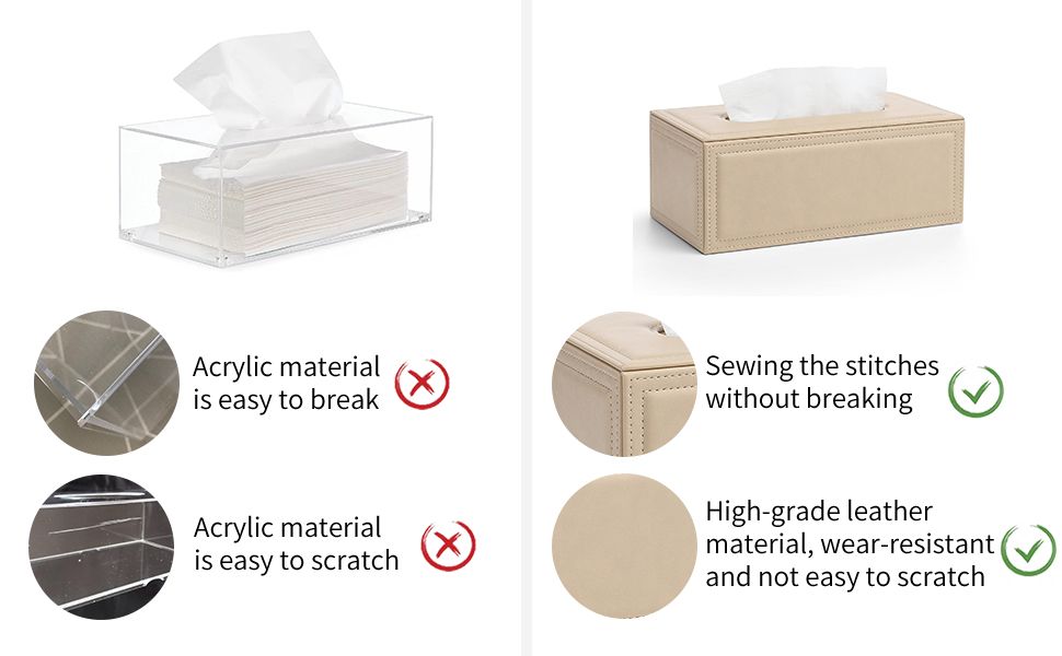 Vlando Tissue Box Holder PU Leather, Facial Tissue Box for Home Office